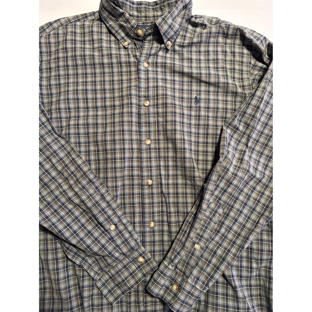 Polo Ralph Lauren Mens XL Classic Fit Plaid Button Down Shirt Green Navy Cotton